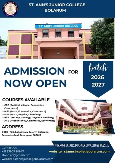 St. Ann’s Junior College, Bolarum Admissions Open 2026